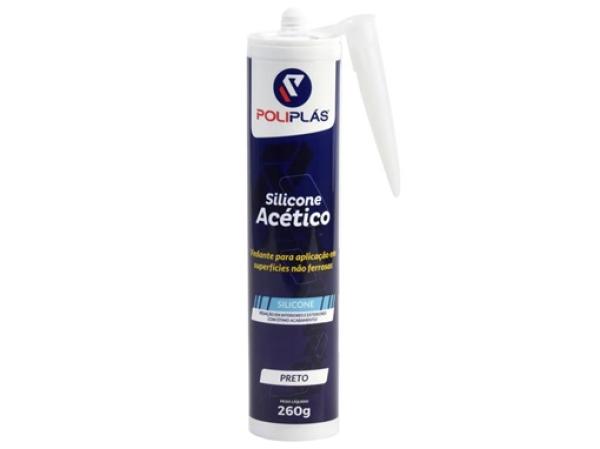 Silicone Acético Preto 260g - Poliplas
